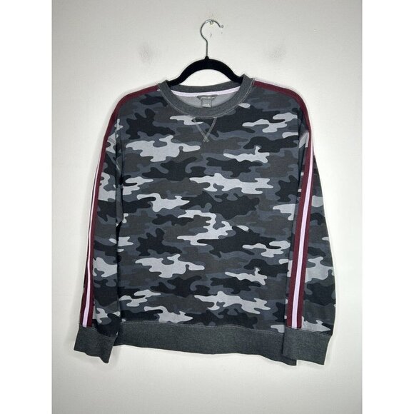 Eddie Bauer Women's Black Gray Red Camo Sweatshirt Size Large - Picture 1 of 9